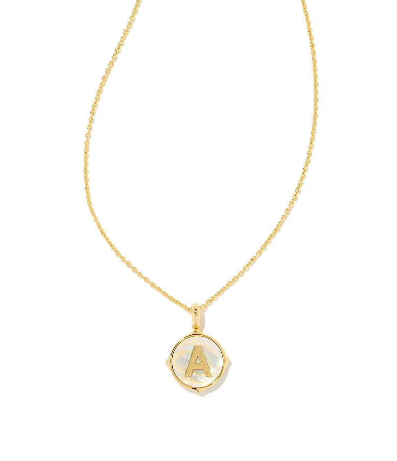 Kendra Scott Initial Gold Disc Reversible Pendant Necklace in Iridescent Abalone