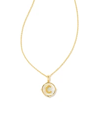 Kendra Scott Initial Gold Disc Reversible Pendant Necklace in Iridescent Abalone