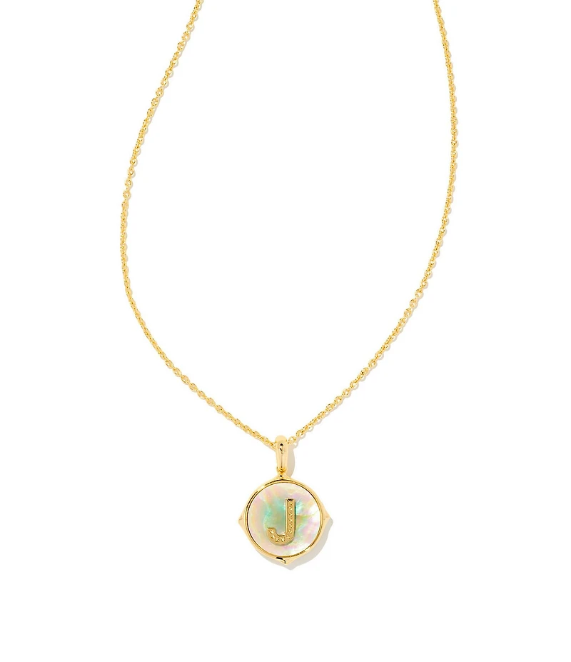 Kendra Scott Initial Gold Disc Reversible Pendant Necklace in Iridescent Abalone