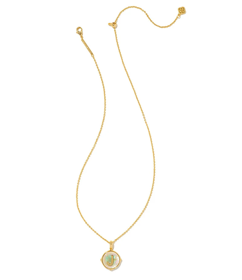 Kendra Scott Initial Gold Disc Reversible Pendant Necklace in Iridescent Abalone
