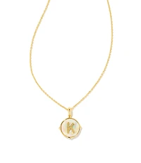 Kendra Scott Initial Gold Disc Reversible Pendant Necklace in Iridescent Abalone