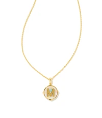 Kendra Scott Initial Gold Disc Reversible Pendant Necklace in Iridescent Abalone