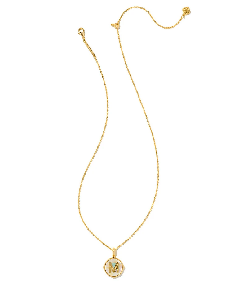 Kendra Scott Initial Gold Disc Reversible Pendant Necklace in Iridescent Abalone