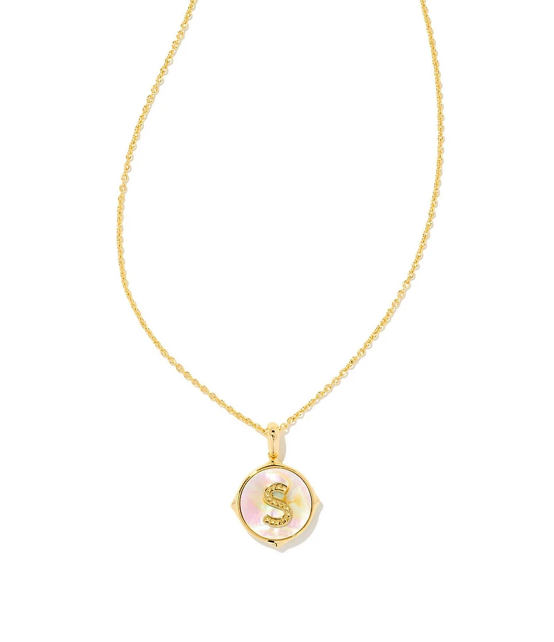Kendra Scott Initial Gold Disc Reversible Pendant Necklace in Iridescent Abalone