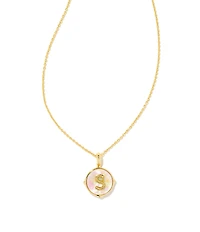 Kendra Scott Initial Gold Disc Reversible Pendant Necklace in Iridescent Abalone