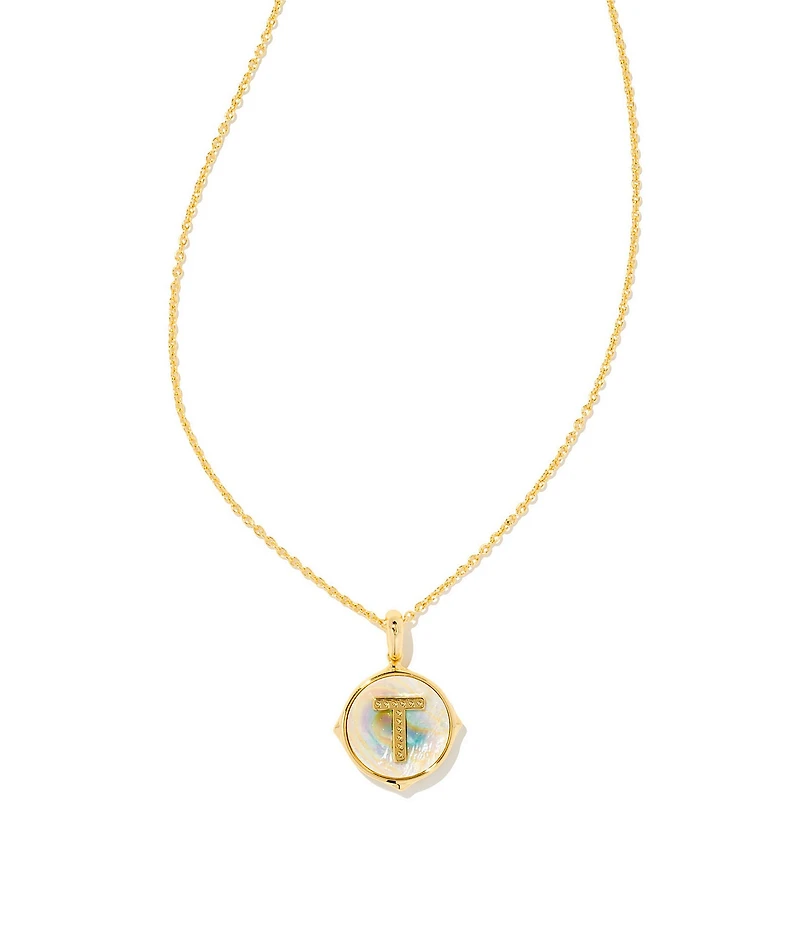 Kendra Scott Initial Gold Disc Reversible Pendant Necklace in Iridescent Abalone
