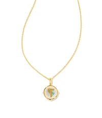 Kendra Scott Initial Gold Disc Reversible Pendant Necklace in Iridescent Abalone