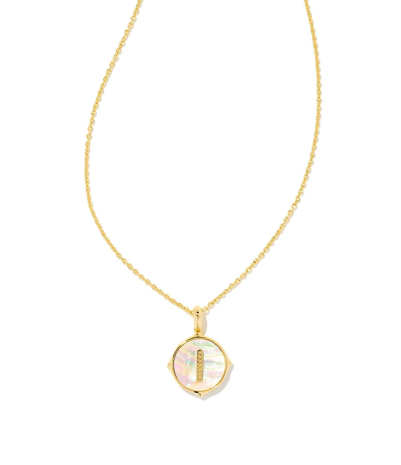 Kendra Scott Initial Gold Disc Reversible Pendant Necklace in Iridescent Abalone