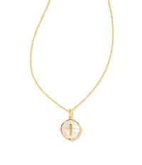Kendra Scott Initial Gold Disc Reversible Pendant Necklace in Iridescent Abalone