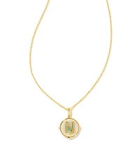 Kendra Scott Initial Gold Disc Reversible Pendant Necklace in Iridescent Abalone