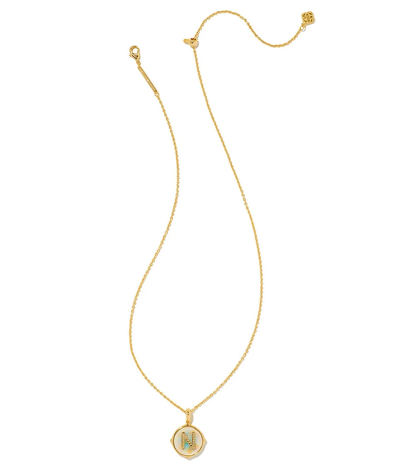 Kendra Scott Initial Gold Disc Reversible Pendant Necklace in Iridescent Abalone