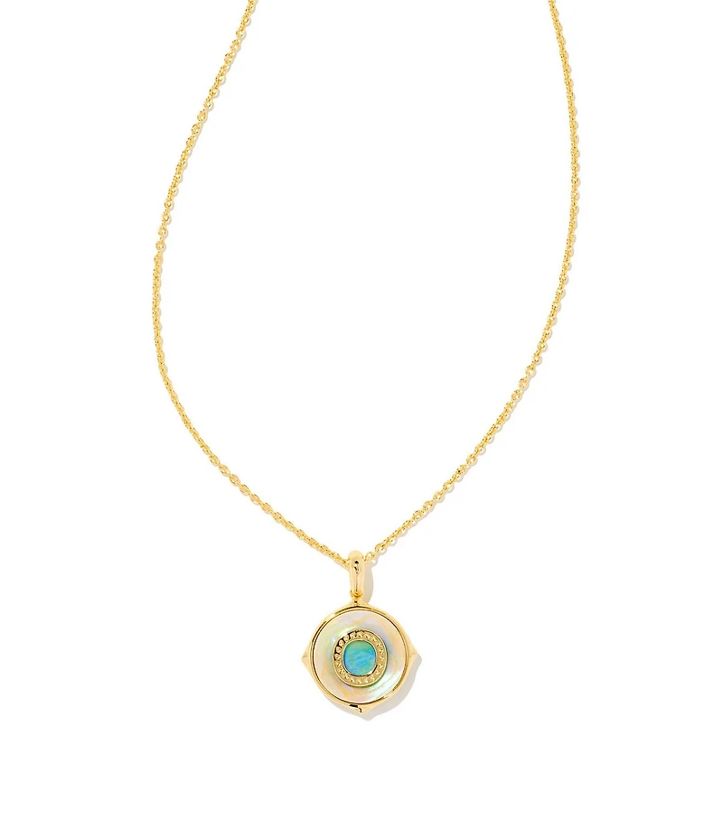 Kendra Scott Initial Gold Disc Reversible Pendant Necklace in Iridescent Abalone