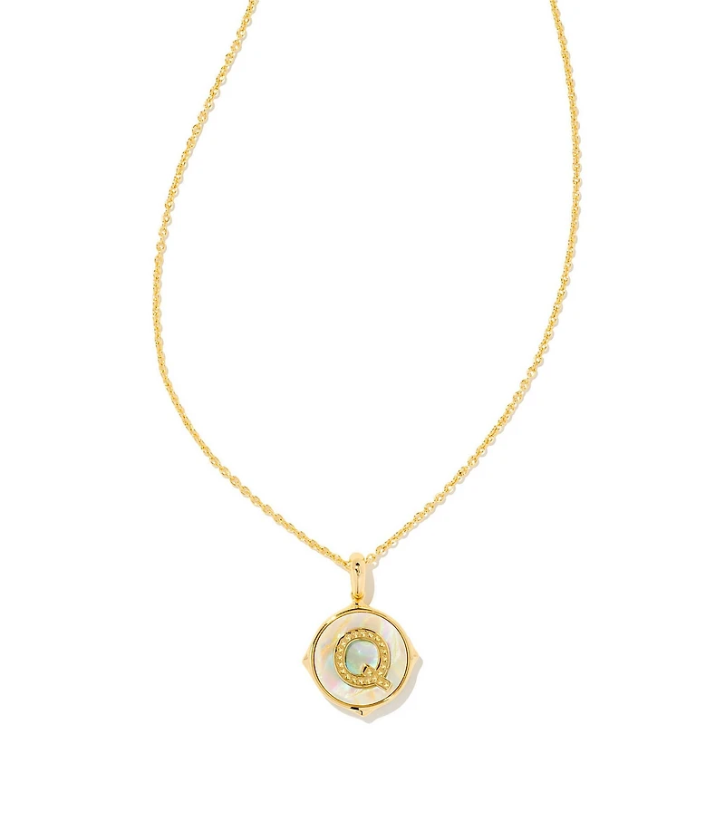 Kendra Scott Initial Gold Disc Reversible Pendant Necklace in Iridescent Abalone