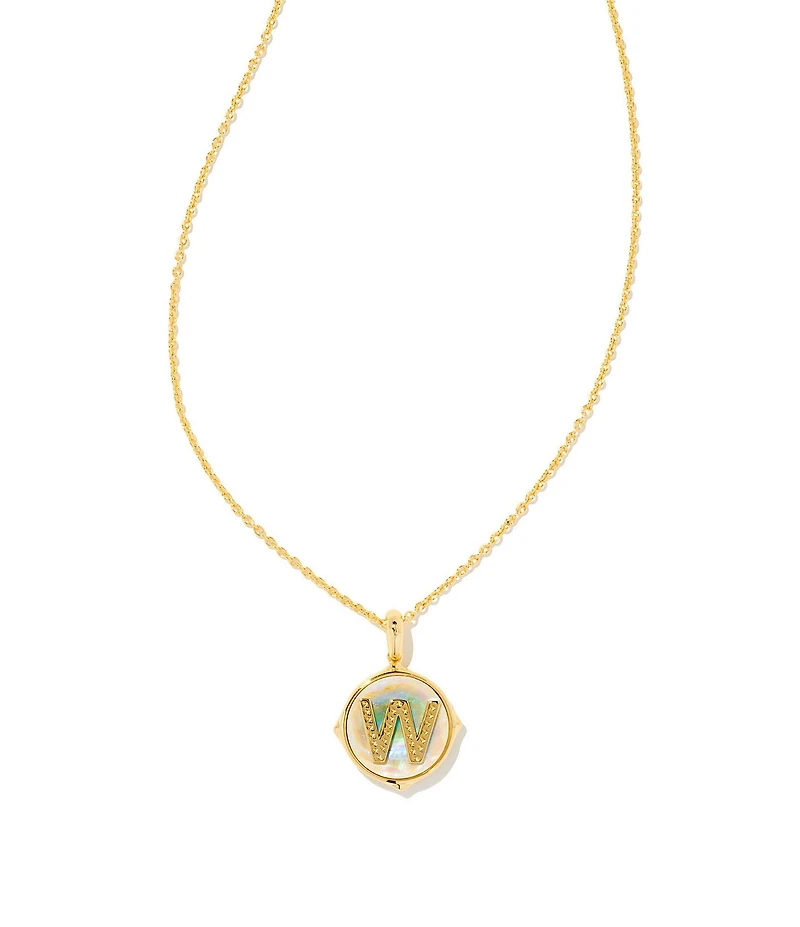 Kendra Scott Initial Gold Disc Reversible Pendant Necklace in Iridescent Abalone