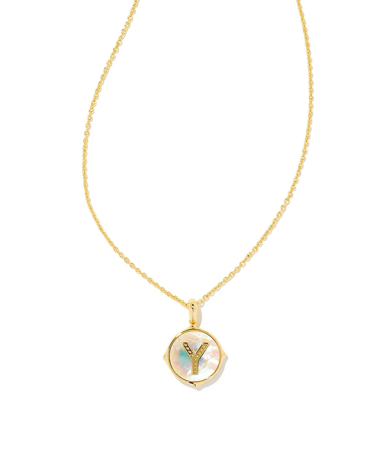 Kendra Scott Initial Gold Disc Reversible Pendant Necklace in Iridescent Abalone
