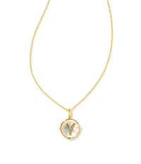 Kendra Scott Initial Gold Disc Reversible Pendant Necklace in Iridescent Abalone