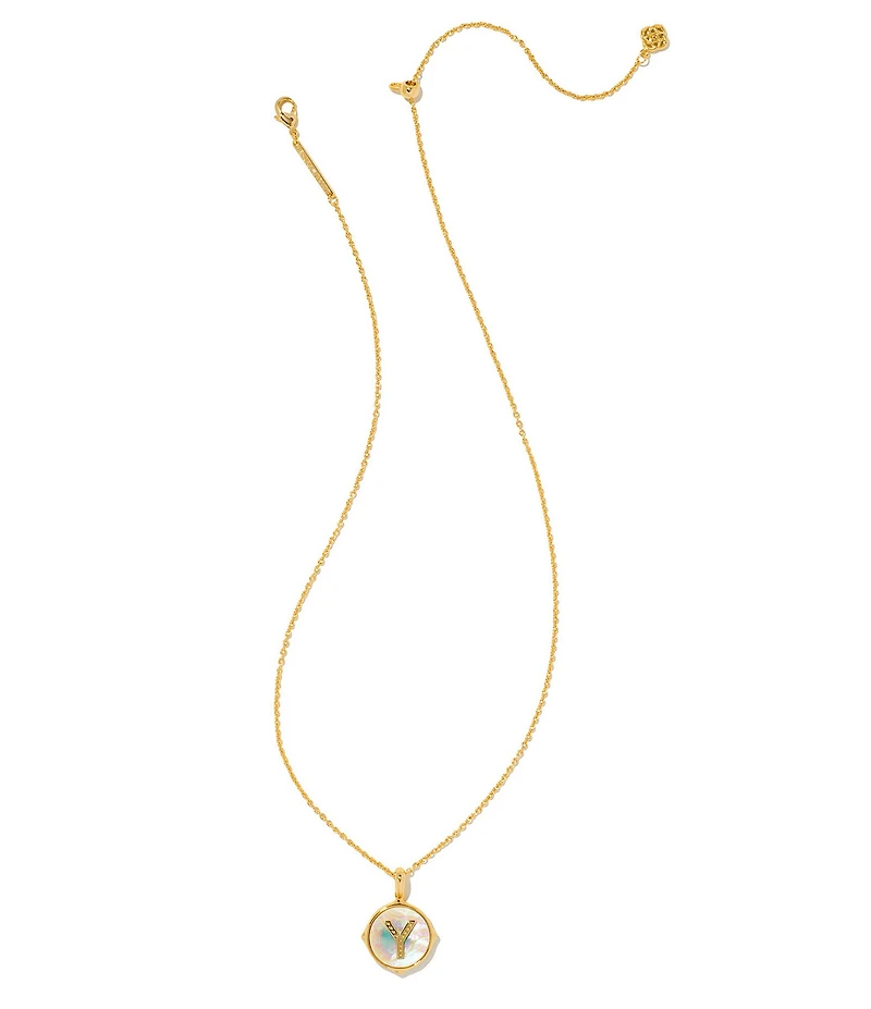 Kendra Scott Initial Gold Disc Reversible Pendant Necklace in Iridescent Abalone