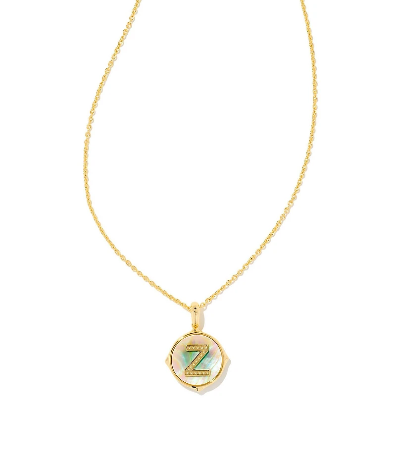 Kendra Scott Initial Gold Disc Reversible Pendant Necklace in Iridescent Abalone