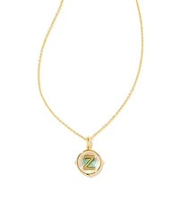 Kendra Scott Initial Gold Disc Reversible Pendant Necklace in Iridescent Abalone