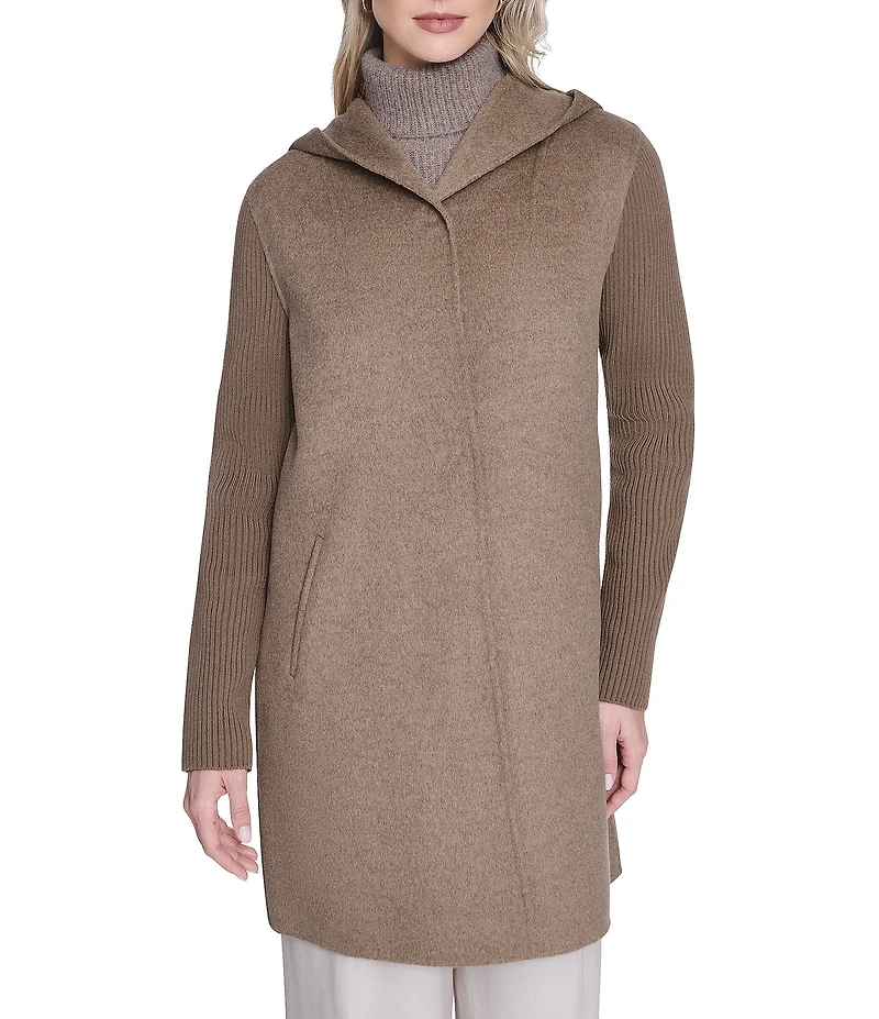 Kenneth Cole New York Ladies Double Breasted Hooded Wool Coat