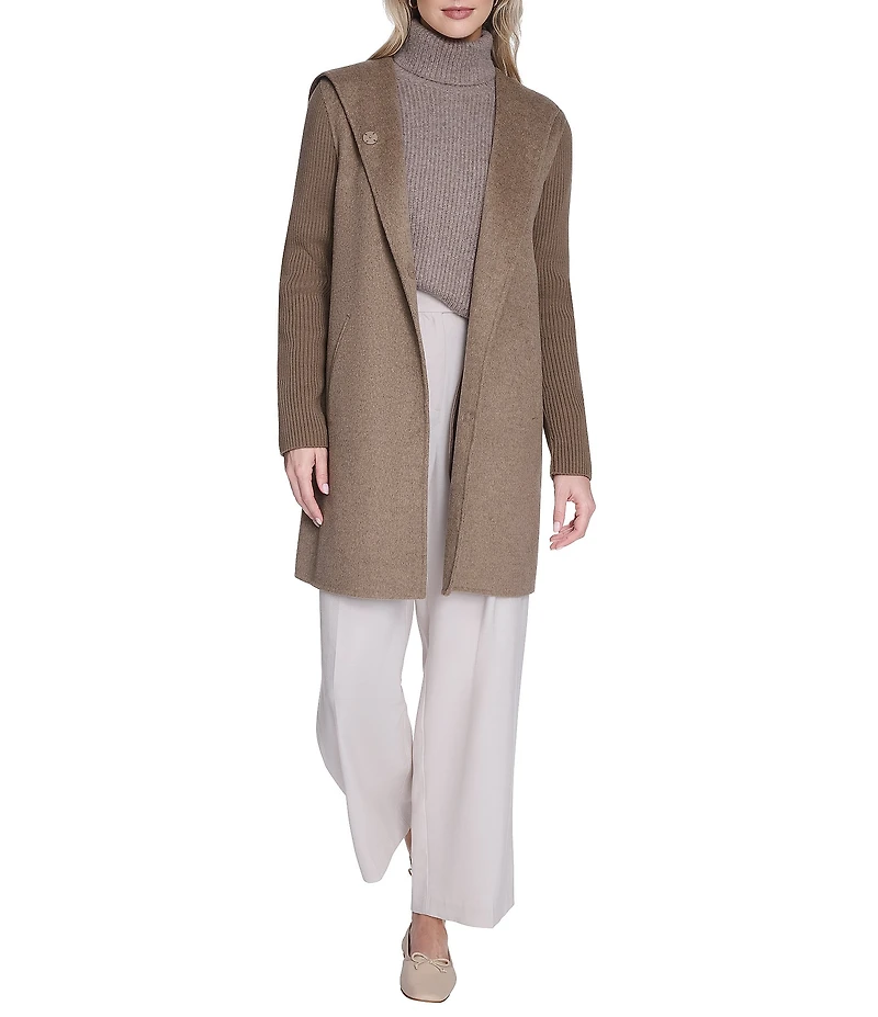 Kenneth Cole New York Ladies Double Breasted Hooded Wool Coat