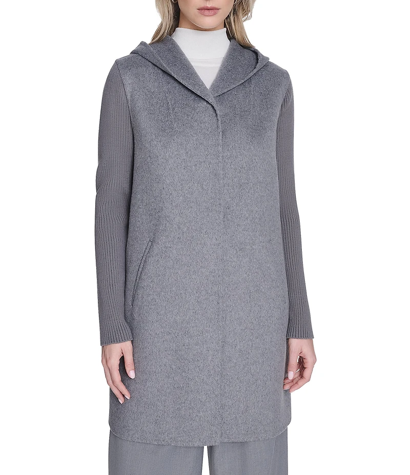 Kenneth Cole New York Ladies Double Breasted Hooded Wool Coat