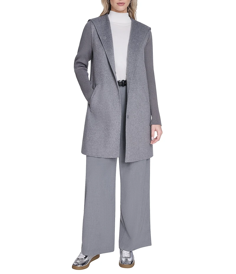 Kenneth Cole New York Ladies Double Breasted Hooded Wool Coat