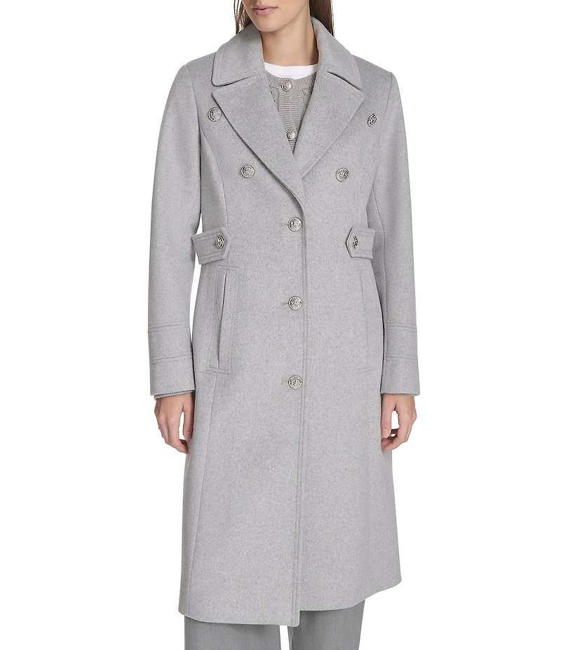 Kenneth Cole New York Military Wool Notch Collar Long Sleeve Button Front Coat