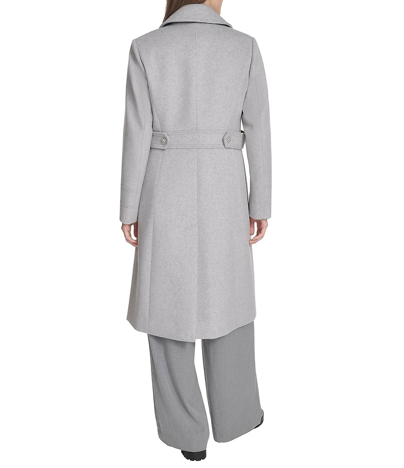 Kenneth Cole New York Military Wool Notch Collar Long Sleeve Button Front Coat