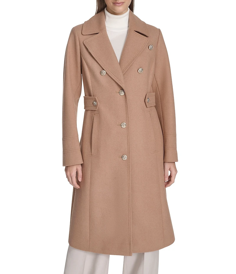 Kenneth Cole New York Military Wool Notch Collar Long Sleeve Button Front Coat