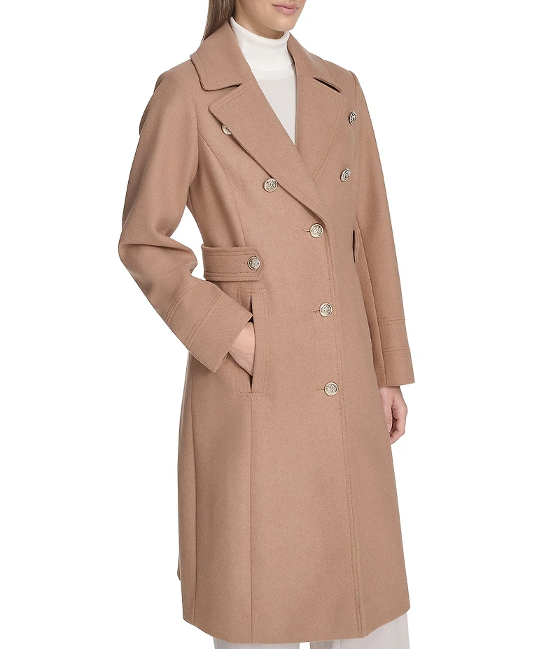 Kenneth Cole New York Military Wool Notch Collar Long Sleeve Button Front Coat