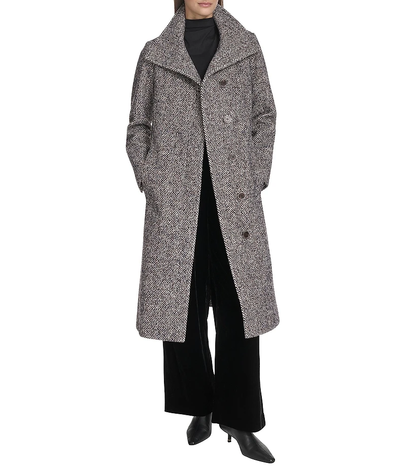 Kenneth Cole New York Novelty Tweed Wool Blend Stand Collar Back Belted Walker Coat