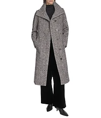 Kenneth Cole New York Novelty Tweed Wool Blend Stand Collar Back Belted Walker Coat