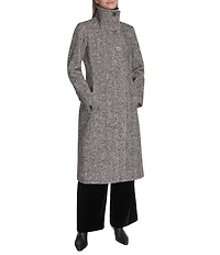 Kenneth Cole New York Novelty Tweed Wool Blend Stand Collar Back Belted Walker Coat