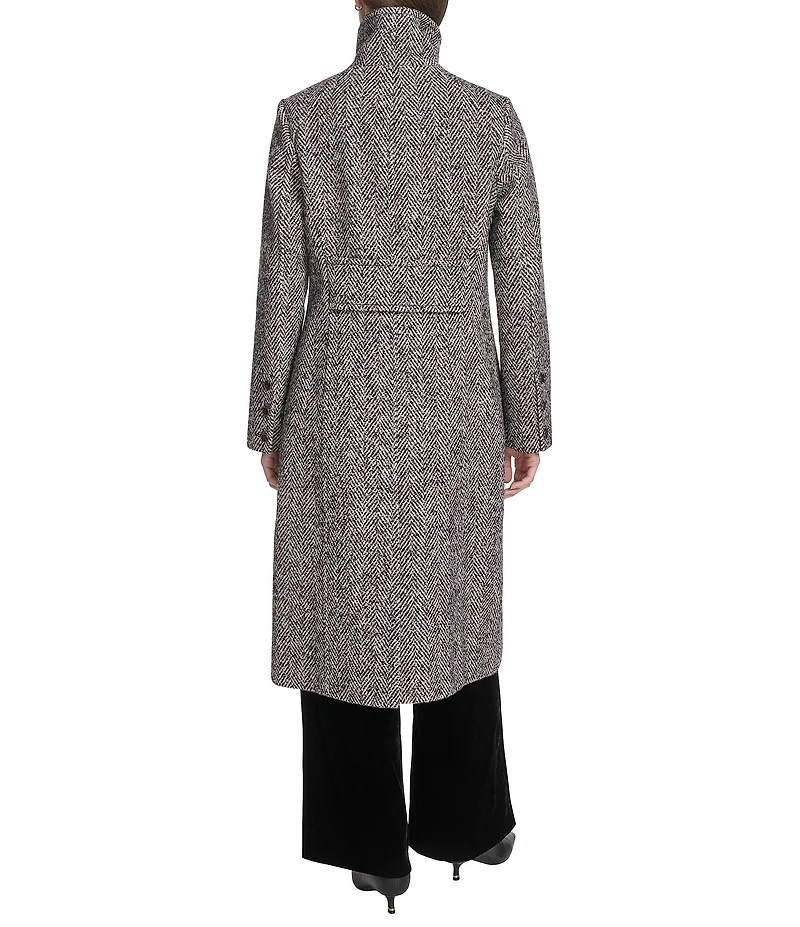 Kenneth Cole New York Novelty Tweed Wool Blend Stand Collar Back Belted Walker Coat