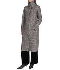 Kenneth Cole New York Novelty Tweed Wool Blend Stand Collar Back Belted Walker Coat