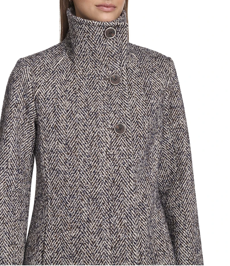 Kenneth Cole New York Novelty Tweed Wool Blend Stand Collar Back Belted Walker Coat