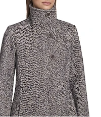 Kenneth Cole New York Novelty Tweed Wool Blend Stand Collar Back Belted Walker Coat