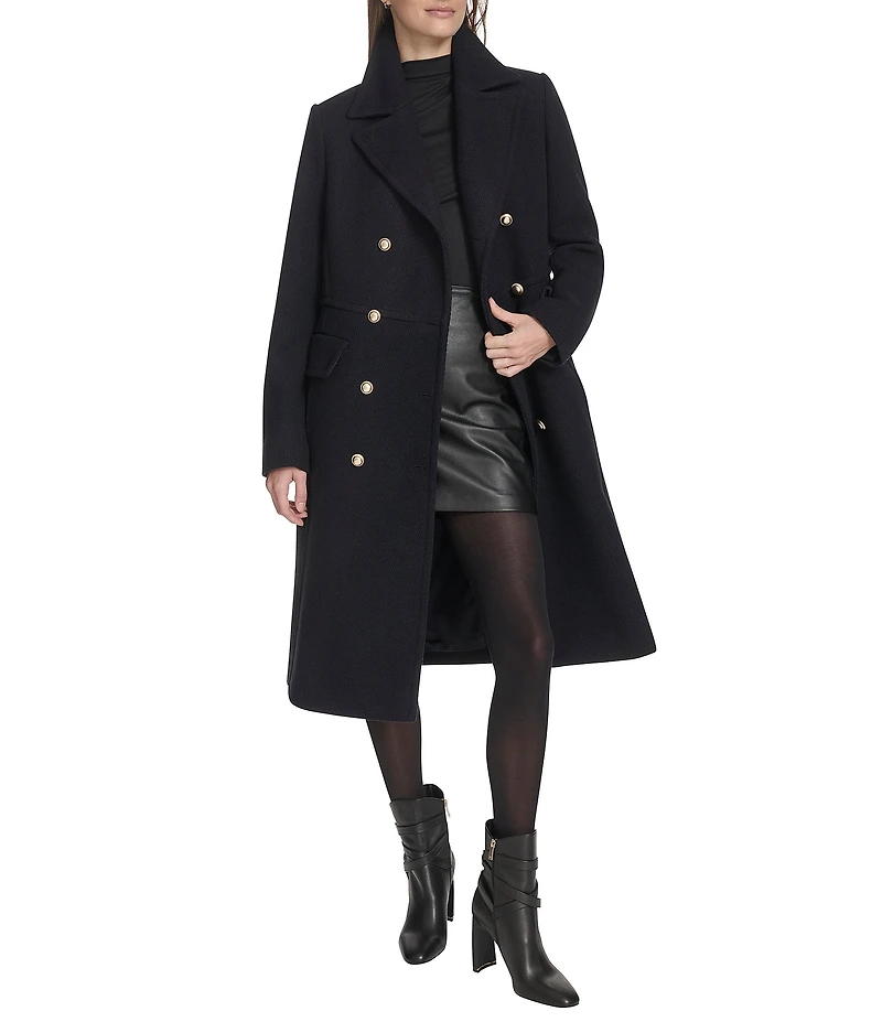 Kenneth Cole New York Solid Notch Collar Double Breasted Military Coat