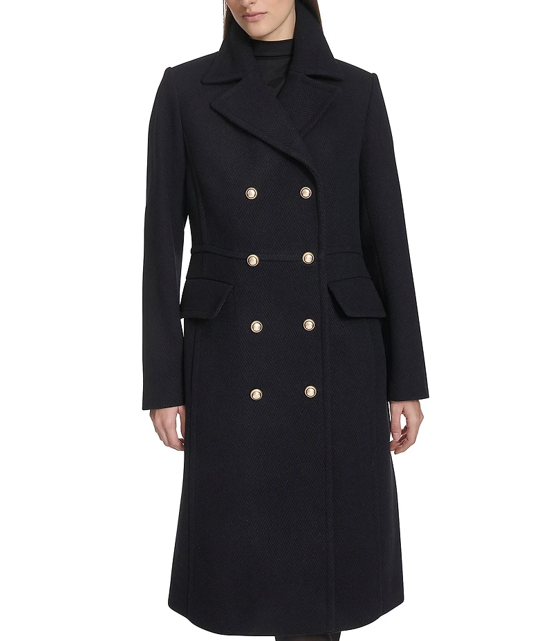 Kenneth Cole New York Solid Notch Collar Double Breasted Military Coat