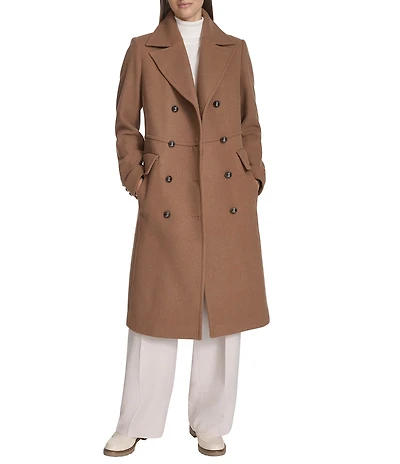 Kenneth Cole New York Solid Notch Collar Double Breasted Military Coat