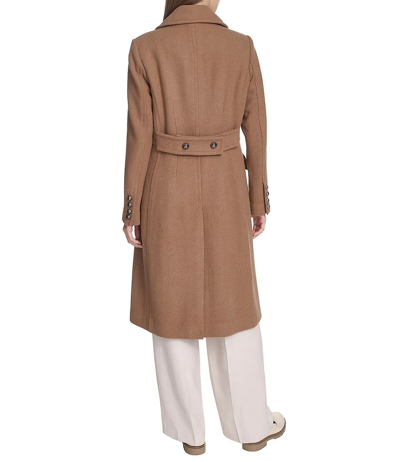Kenneth Cole New York Solid Notch Collar Double Breasted Military Coat