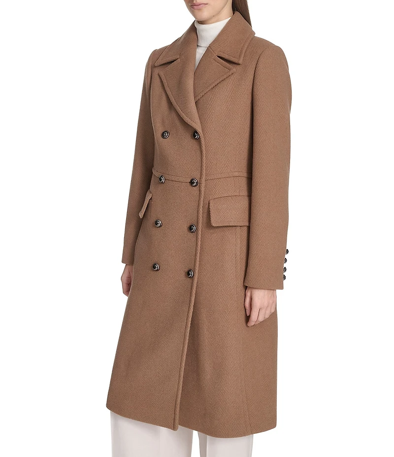 Kenneth Cole New York Solid Notch Collar Double Breasted Military Coat