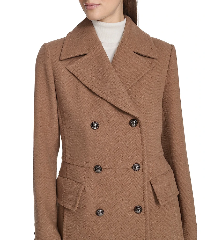 Kenneth Cole New York Solid Notch Collar Double Breasted Military Coat