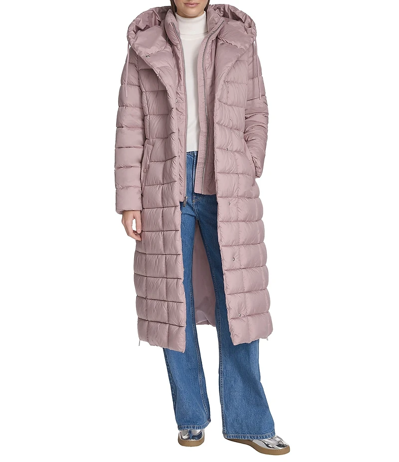 Kenneth Cole New York Water Resistant Channel Quilt Hooded Stand Collar Dog Walker Puffer