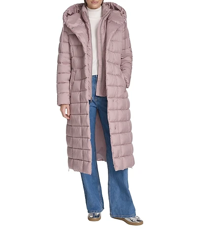 Kenneth Cole New York Water Resistant Channel Quilt Hooded Stand Collar Dog Walker Puffer