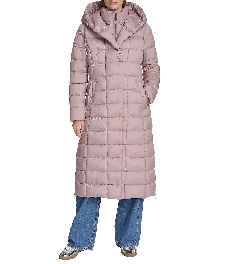 Kenneth Cole New York Water Resistant Channel Quilt Hooded Stand Collar Dog Walker Puffer