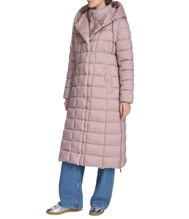 Kenneth Cole New York Water Resistant Channel Quilt Hooded Stand Collar Dog Walker Puffer