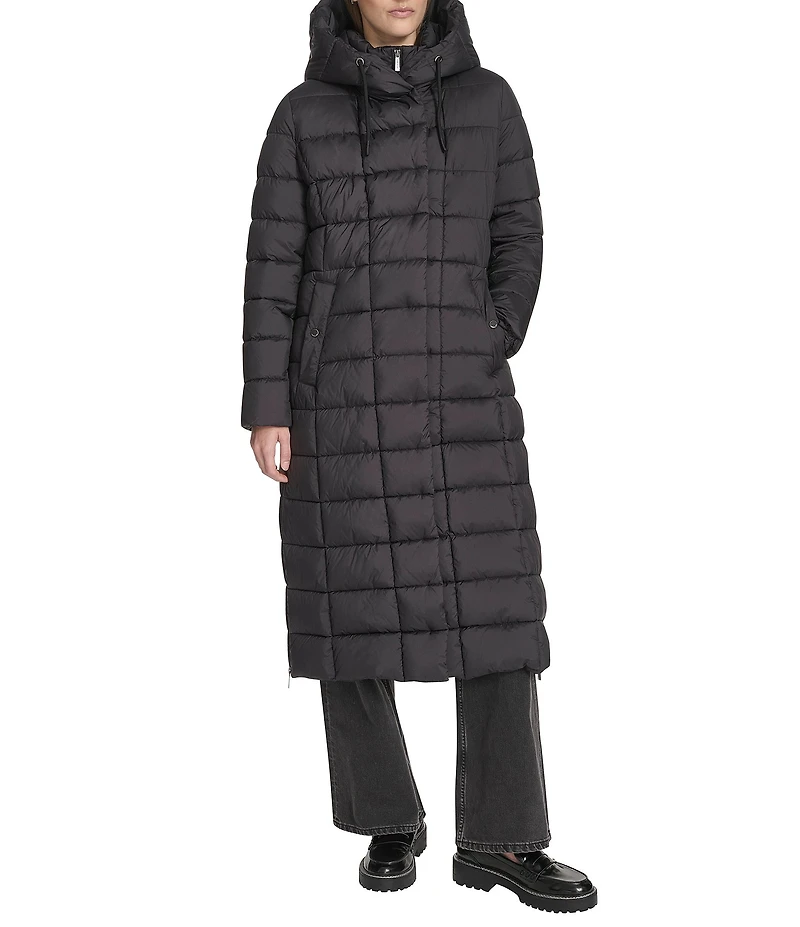 Kenneth Cole New York Water Resistant Channel Quilt Hooded Stand Collar Dog Walker Puffer