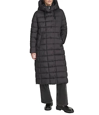 Kenneth Cole New York Water Resistant Channel Quilt Hooded Stand Collar Dog Walker Puffer